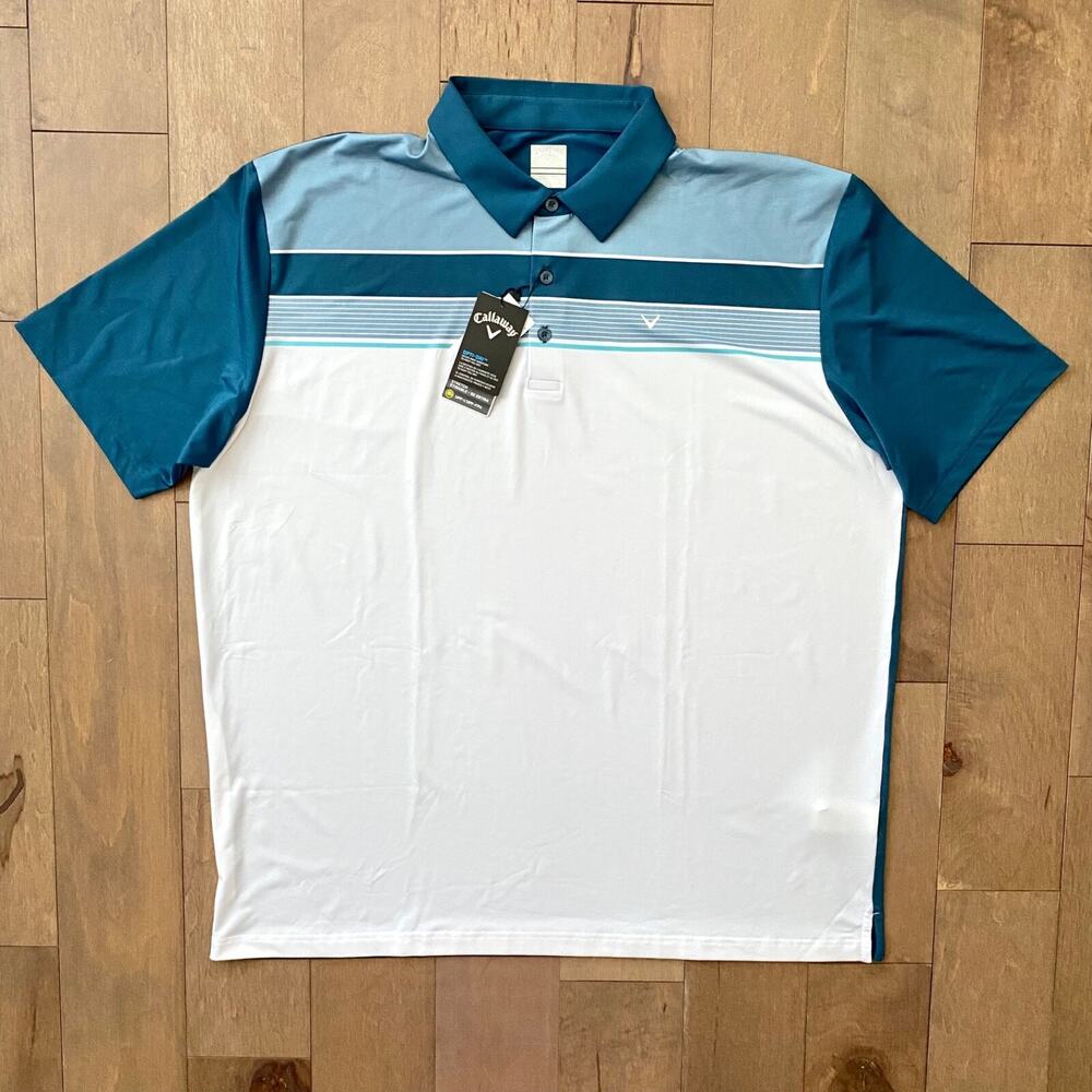 Callaway Polo Shirt Opti-Dri Bright White Real Teal XXL 2XL